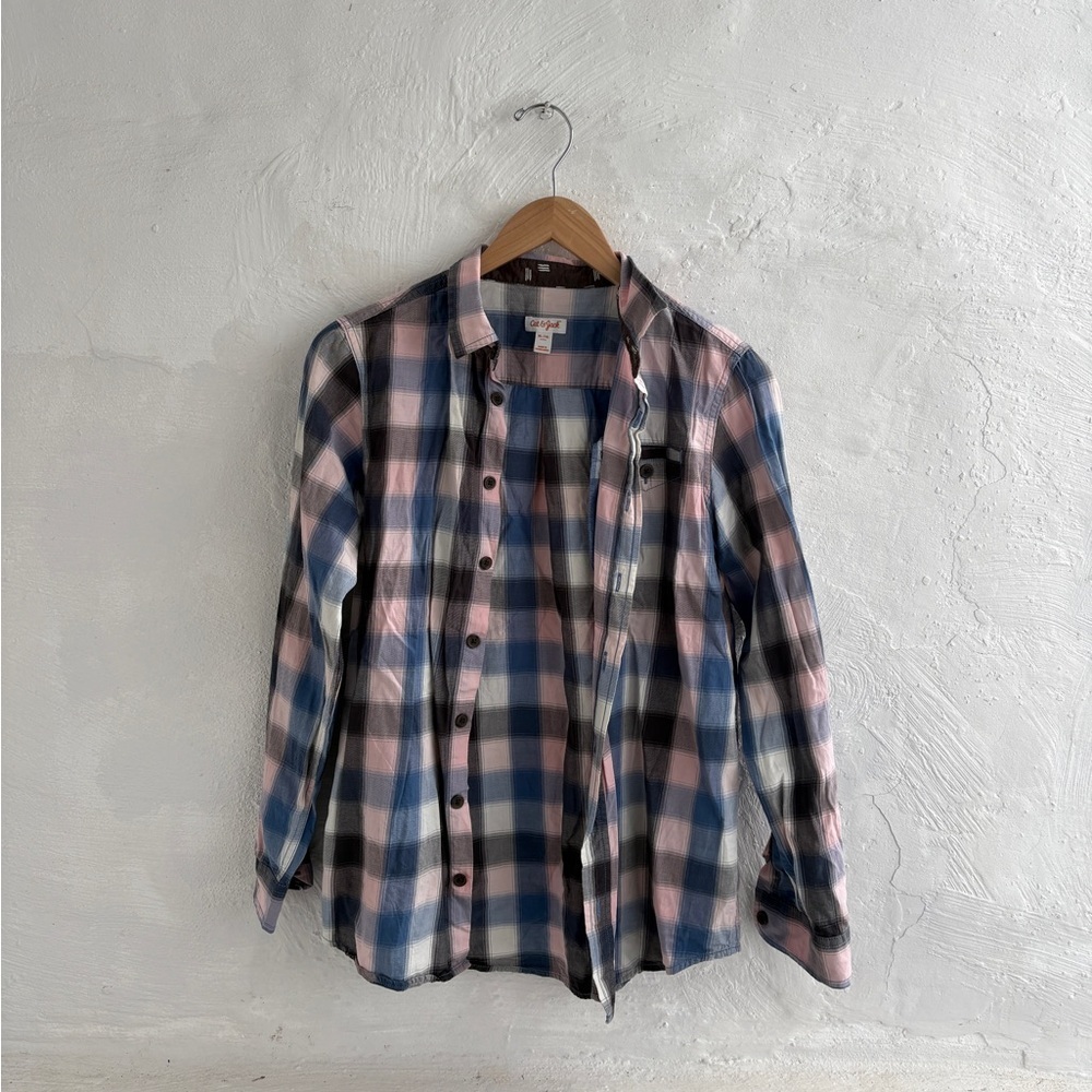 Boys Cat & Jack pink and blue plaid long-sleeve button-up shirt XL